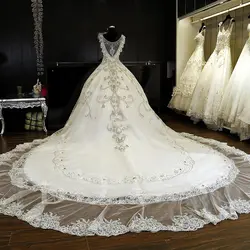Роскошное Бальное Платье, Свадебные Платья с v-образным вырезом, украшенные кристаллами, тяжелые аппликации из бисера, фатиновые блестящие