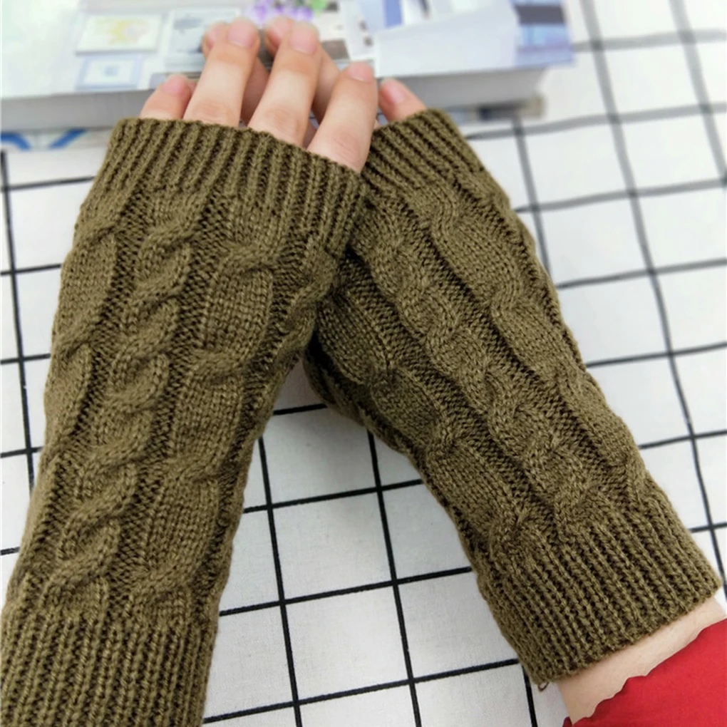 1 пара зимних теплых женских вязаных длинных полуперчаток, рукавиц с отверстиями для девочек, зимние теплые перчатки для верховой езды