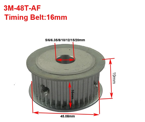 Lubulley HTD 3 м зубчатый шкив 48T зубьев 3 мм синхронный шкив 3M-48T-AF диаметр 5/6/6,35/8/10/12/15/20 мм Ширина 16 мм