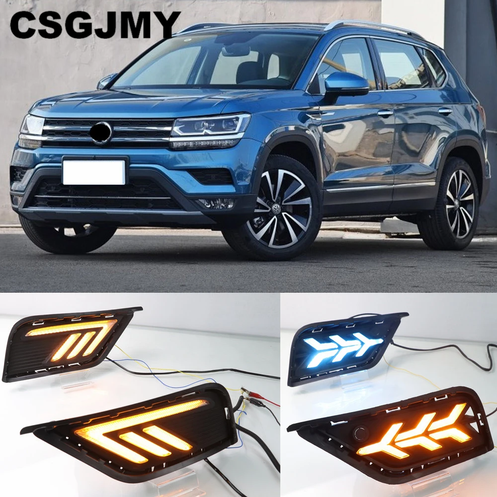 1 пара светодиодный DRL Дневной ходовой светильник Дневной светильник s для Volkswagen VW Tharu с желтым поворотником противотуманная фара крышка ночная синь