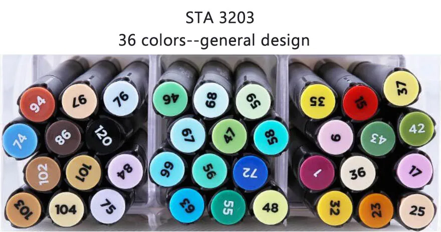STA 3203#60 цветов двойной наконечник художественные маркеры ручки, Перманентный спиртовой набор маркеров для эскизов с чехол идеально подходит для рисования - Цвет: 36 Colors