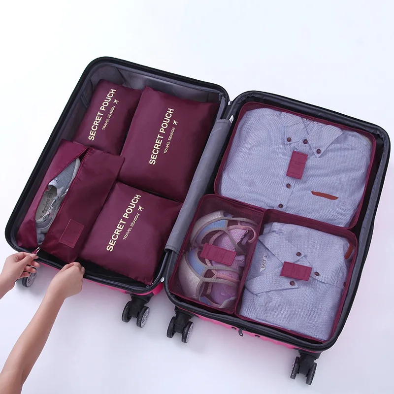 7 шт./компл. путешествия водонепроницаемый комод для белья обувь шкаф большой размер багаж сумка дорожная сумка для хранения Органайзер для одежды - Цвет: Wine red