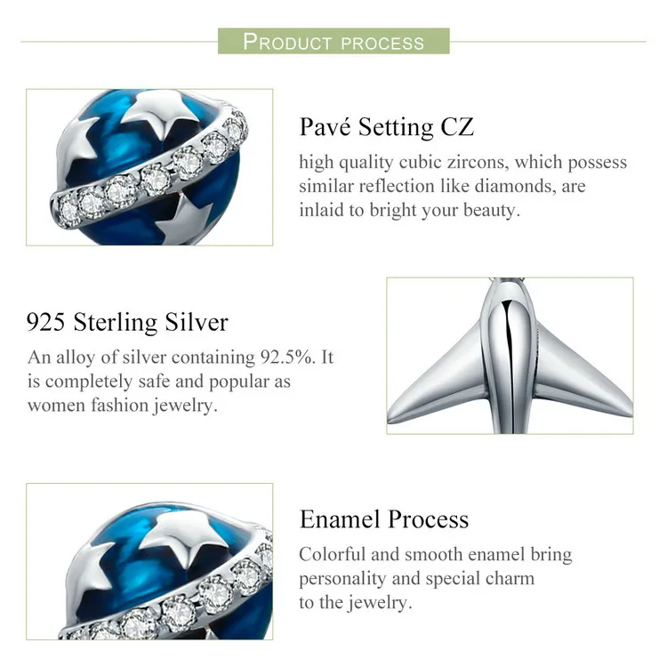 BAMOER, 925 пробы, серебряные, модные, Звездные туры, планета и самолет, висячие серьги для женщин, хорошее серебряное ювелирное изделие, Brincos SCE331