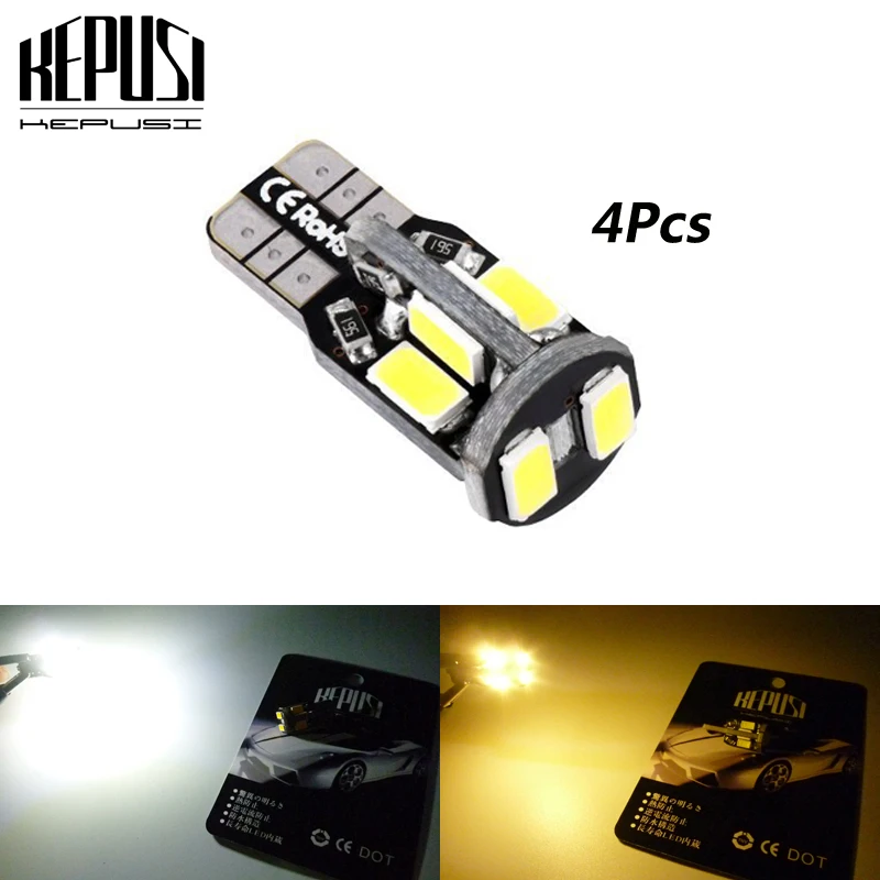 

4pcs T10 Super Bright 10-SMD 168 194 5730 LED Warm White Bulbs Car Number Lights Instrument Panel Lamp License Plate Lights