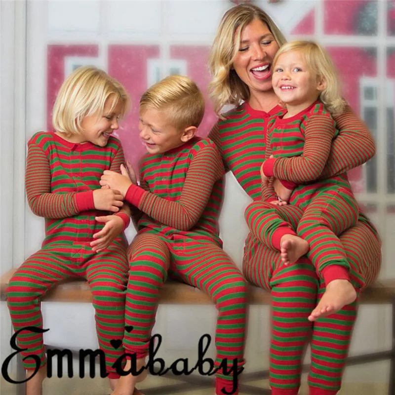 Одинаковые рождественские пижамы для всей семьи; комбинезон в полоску для женщин, мужчин и детей; Рождественская одежда для сна; одежда для сна на молнии с капюшоном