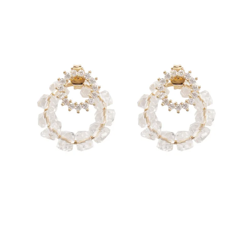 

Korean Wild Earrings Women S925 Silver Needle Double Ring Earrings Temperament Girl Heart Diamond Simple Personality Earrings