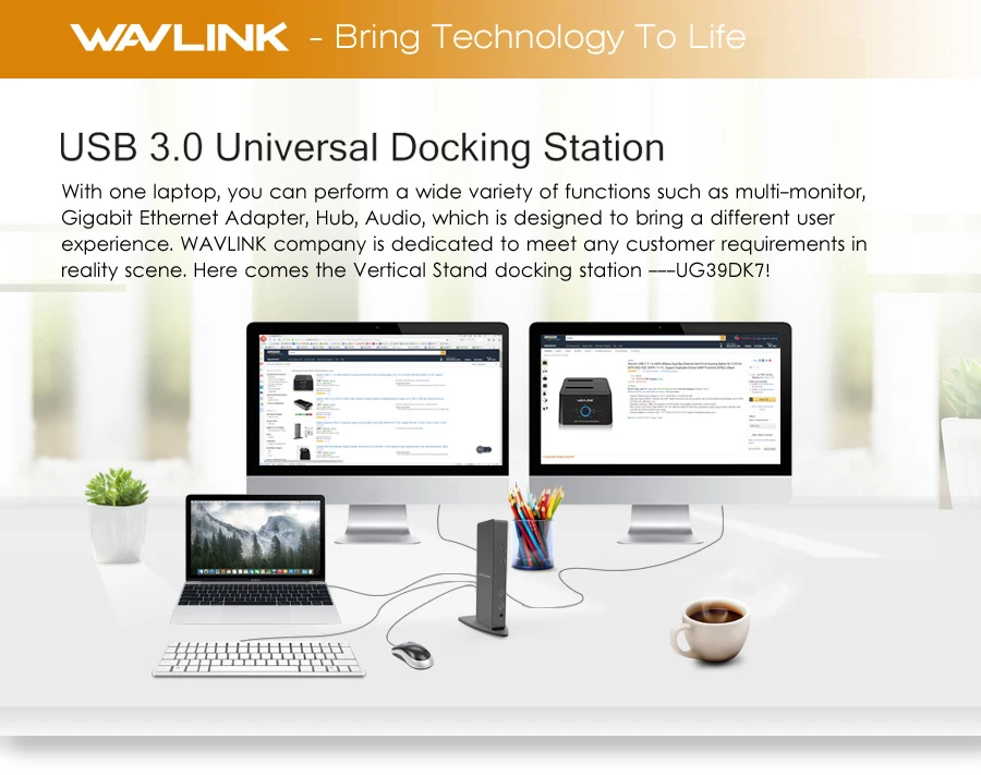 Wavlink Full HD 2048x1152 USB 3,0 type-C USB-C Универсальная док-станция+ RJ45/DVI/HDMI/VGA/MIC/аудио порт DisplayLink для ноутбука