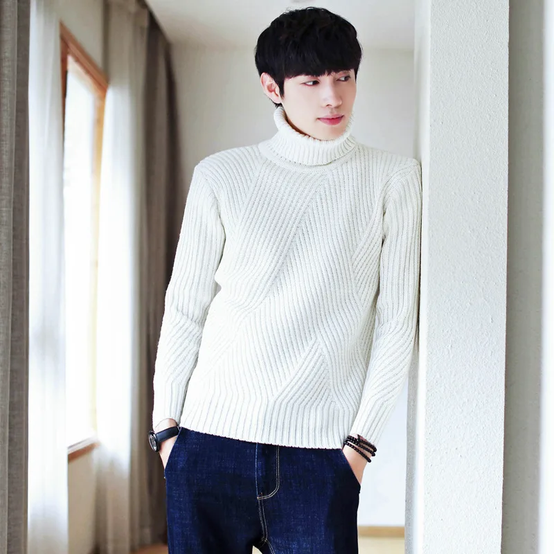 2018 Men Autumn Wool Knitted Turtleneck Sweater Pullovers ...