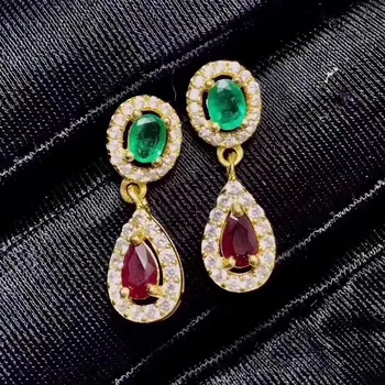 

Hot! Fidelity natural 3*5mm ruby drop earrings s925 silver fashion beautiful fine jewelry for women party Natural red gemstone