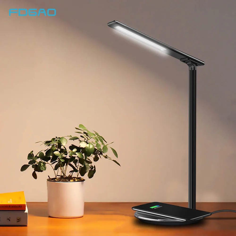 

LED Desk Lamp Qi Wireless Charger Table Night Light 10W Desktop Fast Charging Pad For iPhone XS XR X 8 Airpods Samsung S10 S9 S8