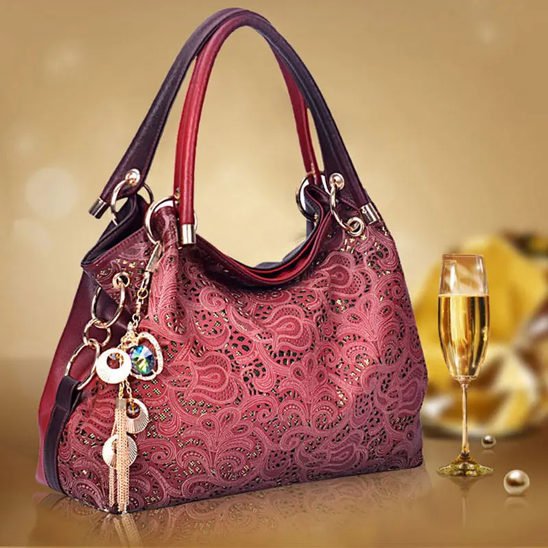  Top-handle Bags for Women Hollow Out Ombre Handbag Floral Print Shoulder Bags Ladies Pu Leather Tot - 32977991745