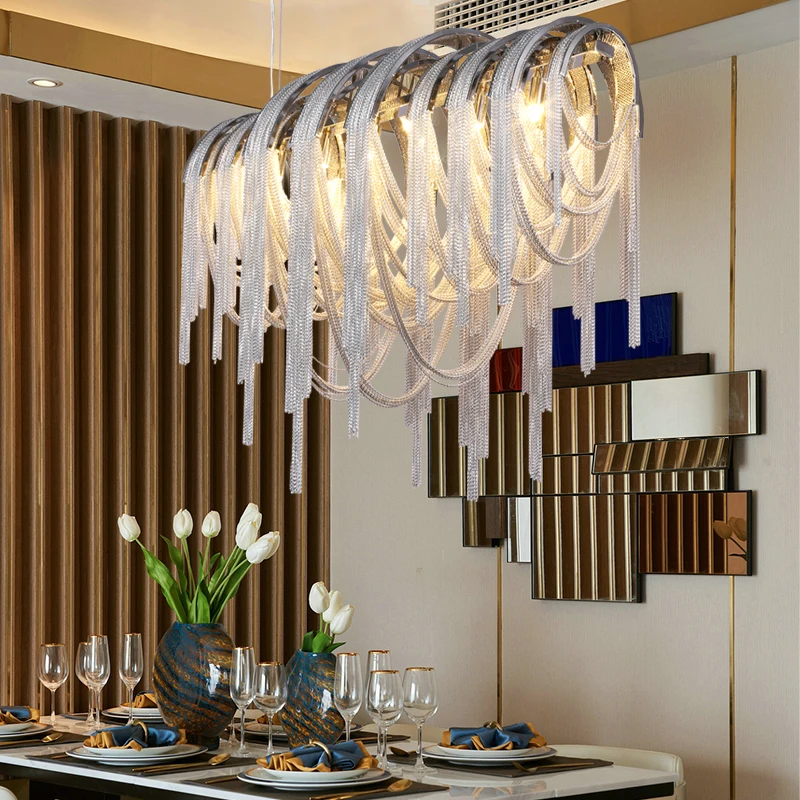 

Luminaria de teto Abajur LED Aluminum Chain Pendant Light Fixtures Modern Hanglamp for Living Room Home Deco Hanging Lamp