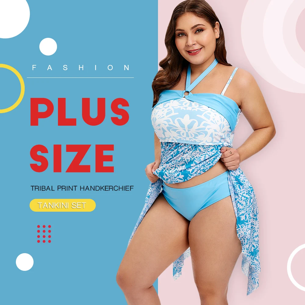 Tribal Print Handkerchief Plus Size Tankini Set