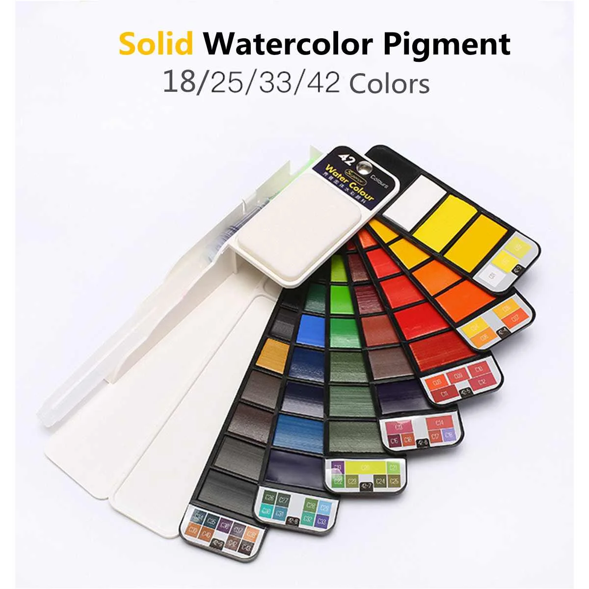 

Dropshipping 18/25/33/42Colors Solid Foldable Watercolor Paint Set With Water Brush Pen Watercolor Pigment For Draw Art Supplie