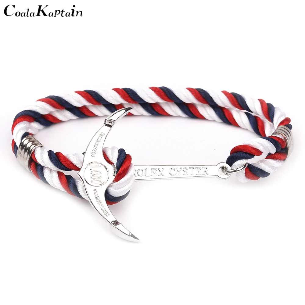 

Luxury Silver Anchor Bracelets for Men Women Rope Chain Jewelry Charm Paracord Survival Bracelets Metal Hook Couple Bangles 2018