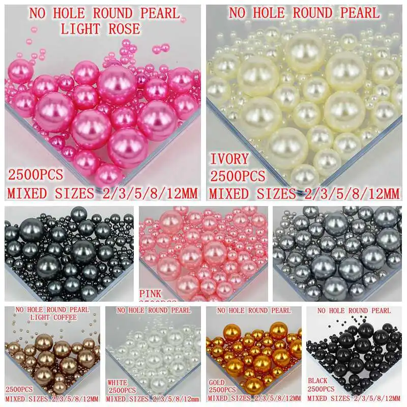 2500pcs mixed sizes single color free shipping no hole round pearls no