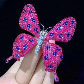 

insect butterfly brooch pins rose red color 925 sterling silver bling bling fine women jewelry anniversary luxury jewelry