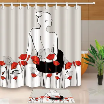 

High Quality Shower Curtains Ink Painting Girl Bathroom Curtain Creative Design Home Decoration Waterproof Mildew Proof Washable