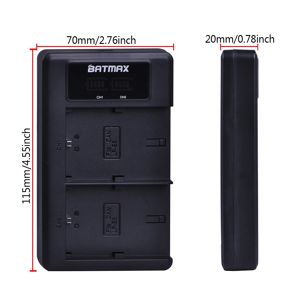 2 шт 7,4 V 2000 мА/ч, LP-E6 LP E6 LPE6N Батарея+ ЖК-дисплей USB Dual Зарядное устройство для Canon 5D Mark II Mark III 6D 7D 60D 60Da 70D 80D DSLR
