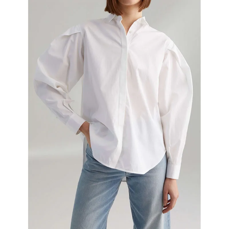 Longue Striped Épaules Top Blue Sur Détails Chemise Les Volumineux Logo Brodé Chemises Priola Manches Bleu Poignets Femme Blanc Bande Plissée wHPTTgqI