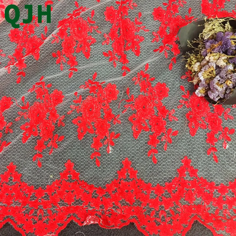 Элегантное платье 1 ярд Алмазная пряжа красная линия кружевная Вышивка Ткань