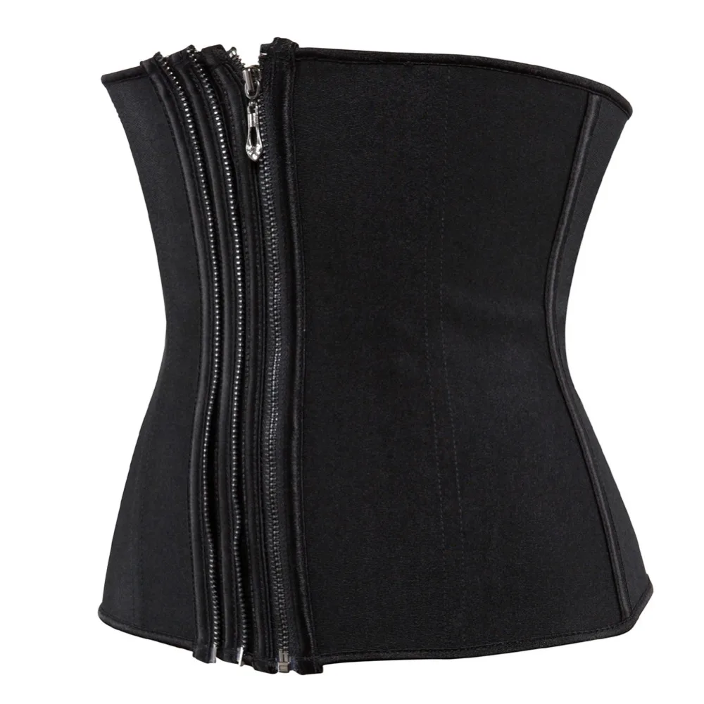 Women Black Hook Eyes Zipper Underbust Corset Sexy Waist Cincher