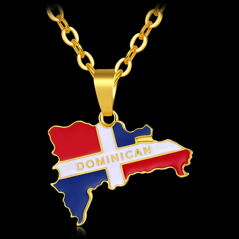 

Trendy Dominican Country Map/Flag Gold Color big Pendant Necklaces for Unisex Map Jewelry Bijoux Femme