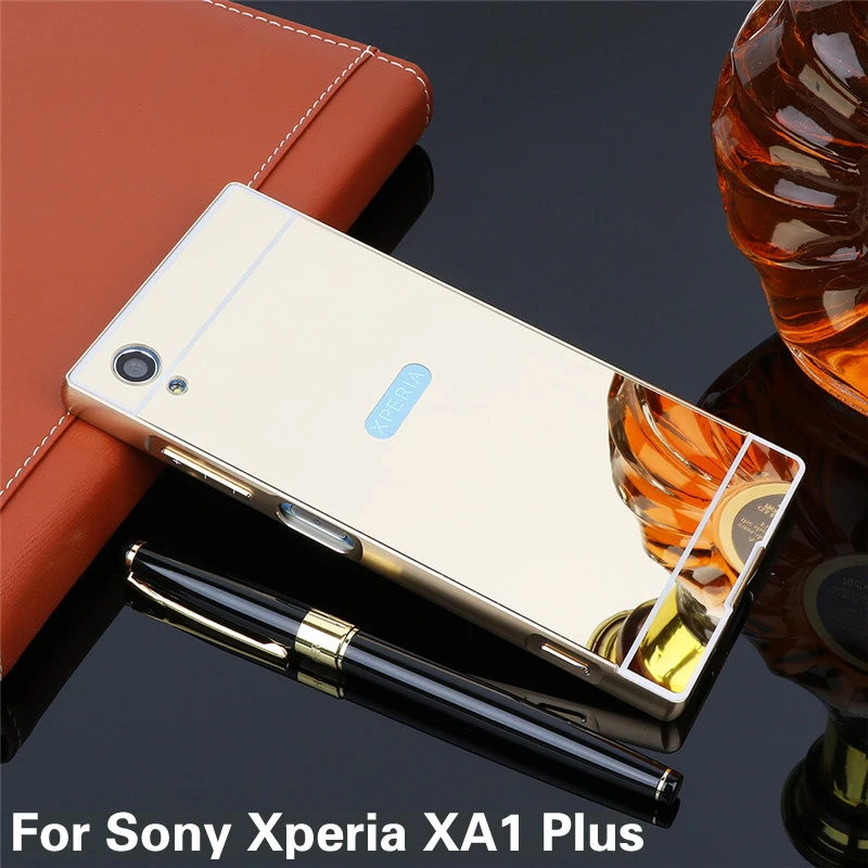 

Mirror PC Back Cover Cases For Sony Xperia XA1 Plus Anti-knock Protection Case Plating Aluminum Metal Frame