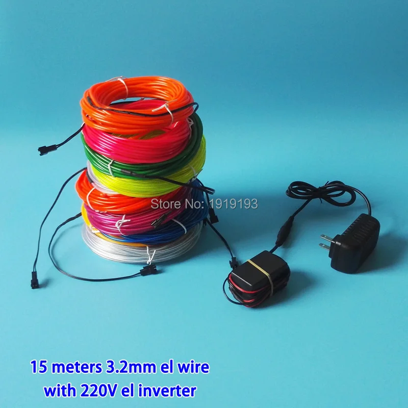 15 метров 3.2 мм Гибкая неоновый свет EL Провода веревки ленты Светодиодные ленты Neon Light tube создано AC220V мигает el контроллер