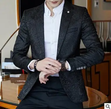 Черный Весенняя Мужская Куртка Блейзер masculino slim fit casaco jaqueta masculina английские Молодежные куртки мужские маленькие костюмы черный синий M-3XL - Цвет: Черный