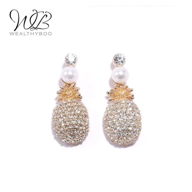 

WEALTHYBOO 2018 New Arrival New Idea Round Pearl With Paved Pineapple Drop Earring For Women Fashion Jewelry