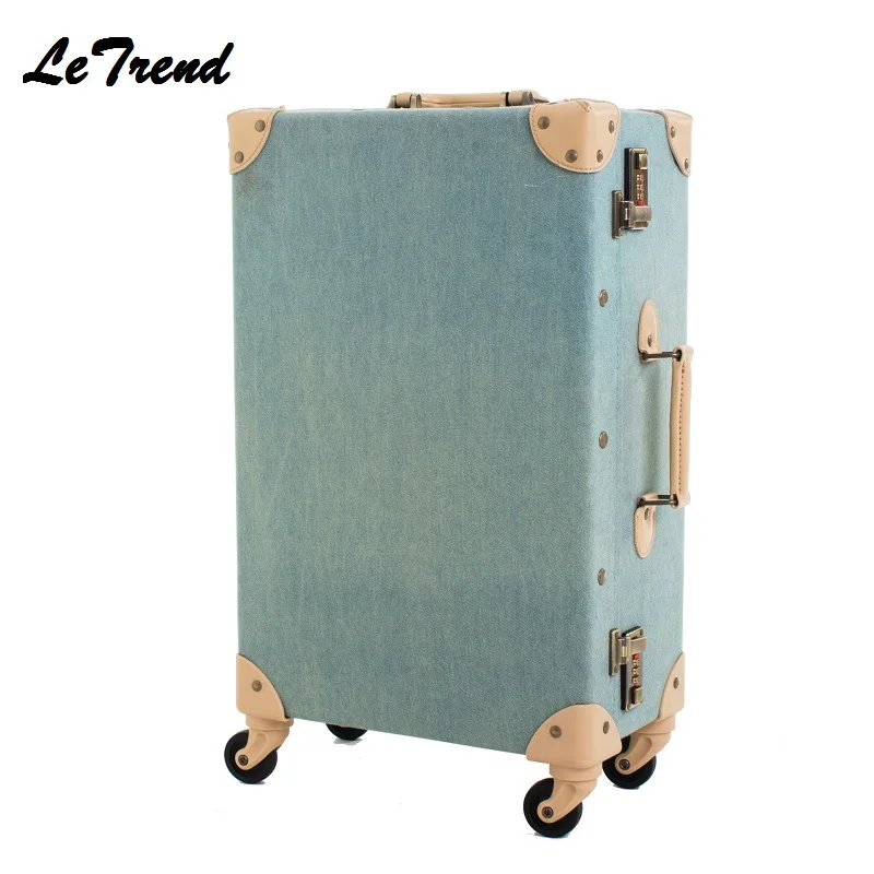 Fashion Vintage Suitcase Wheels PP+PU Leather Rolling Luggage Spinner Women Retro Trolley 24 inch Cabin Travel Bag Men Carry On