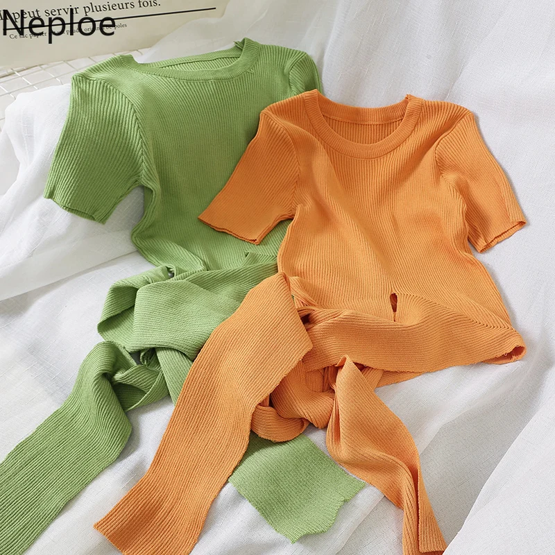 

Neploe Solid Cross Drawstring Women T Shirts 2019 Summer New O-Neck Short Sleeve Tees Loose Casual Slim Fit Ladies Top 44789