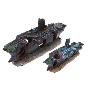 

Aquarium Wreckage Mother Ship Handmade Resin Crafts Fish Tank Decoration Fish Shrimp Hide Cave Toys Ornaments Creative Warship L