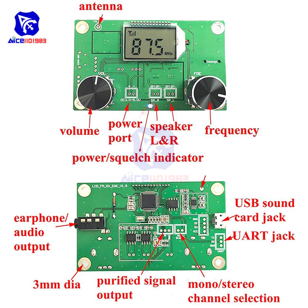 Цифровой Стерео FM Радио беспроводной приемник модуль ЖК-дисплей DSP PLL 87,0 МГц-108,0 МГц с поворотным потенциометром с ручкой