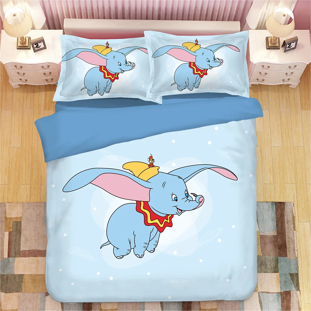 New Cartoon Dumbo Pattern Bedding Set Boy/Girls Baby Single Twin king Kids Duvet Cover Set Pillowcases queen blanket cover