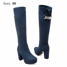Высококачественные демисезонные дамские сапоги выше колена Обувь на высоком квадратном каблуке дамские ботинки на шпильке размеров 34–40 41 42 43 плюс