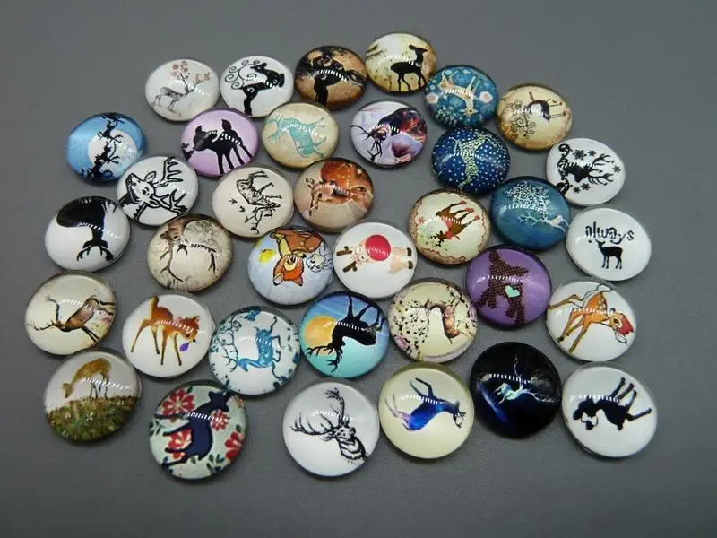 

In Pair !! 50pcs/100pcs MIX 12mm Handmade Photo Round Glass Cabochon beads-Image Glass Cabochon-(Elk Deer)