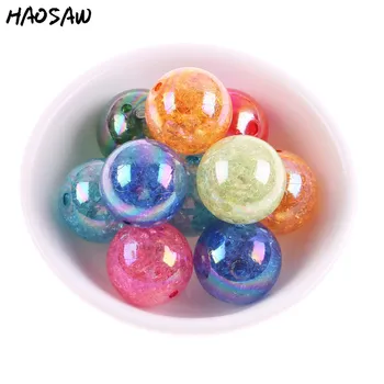 

20MM 100Pcs/Lot Mix Colors Gumball Bubblegum Acrylic Colored Hole AB Crack Beads Colorful Chunky Beads For Necklace Jewelry