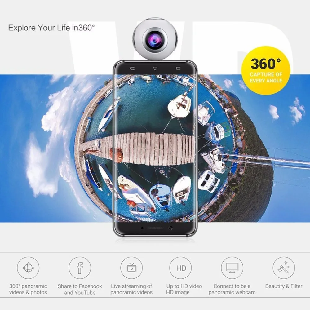 T-750 720 degree Panoramic Camera HD Dual Wide Lens Video Camera for Android Wireless VR Action Sports Outdoor Activities Camera