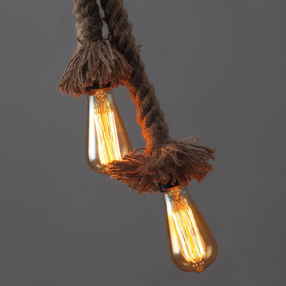 Vintage Hemp RopePendant Light Retro hanglamp lamparas AC90-265V E27 Loft Pendant Lamp Edison Bulb Metal