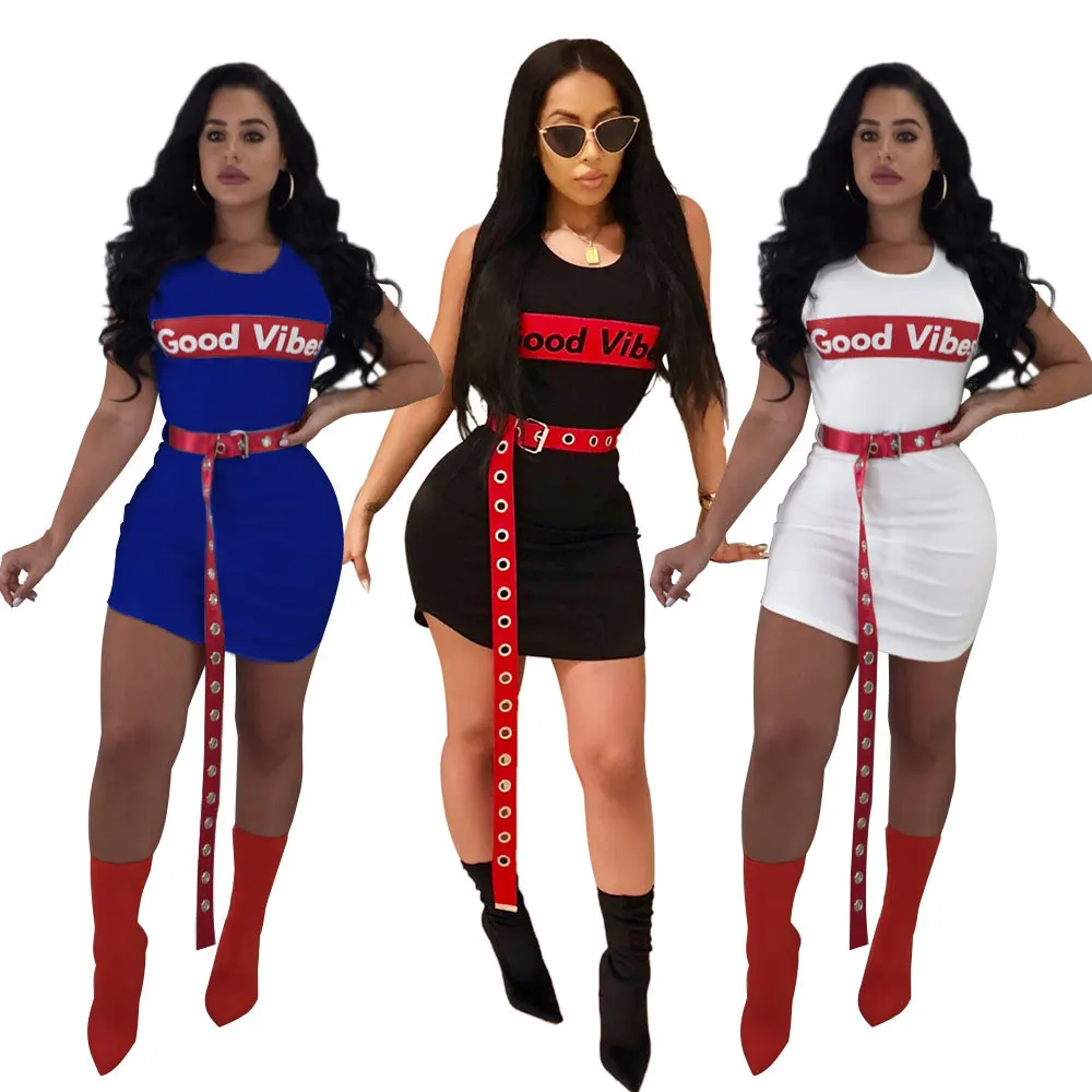 

Sexy Summer Causal Dress Women Sleeveless T-shirt Mini Dress O-neck sexy slim bodycon dresses QZ3096