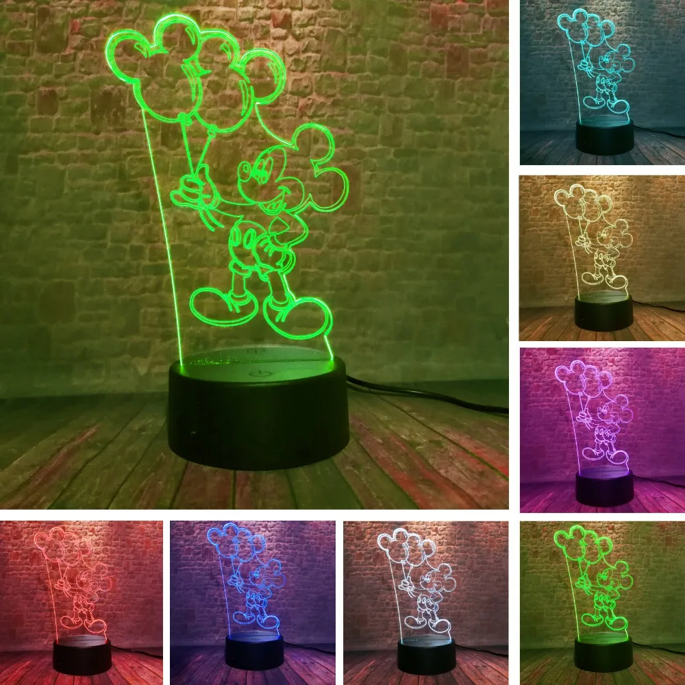 

Mickey Cartoon with Boys Mice Mouse Balloon LED Novety Good Night Table Lamp Children's Baby Xmas Birthday Back School Toy Gifts