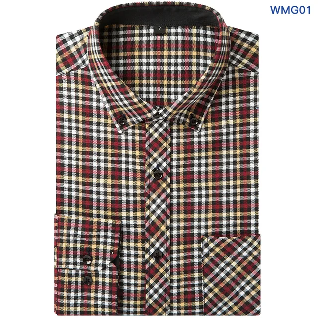 Flannel Men Shirt Red Black Plaid Long Sleeve Loose Brushed Mens Button ...