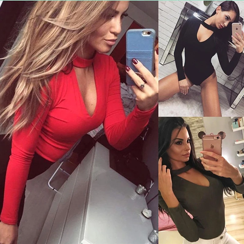 2020 Sexy Womens Long Sleeve Bodysuit Choker Romper Deep V Neck Bodycon Body Suit One Piece Fitness Overalls For Women 2020 Sexy Womens Long Sleeve Bodysuit Choker Romper Deep V Neck Bodycon Body Suit One Piece Fitness Overalls For Women