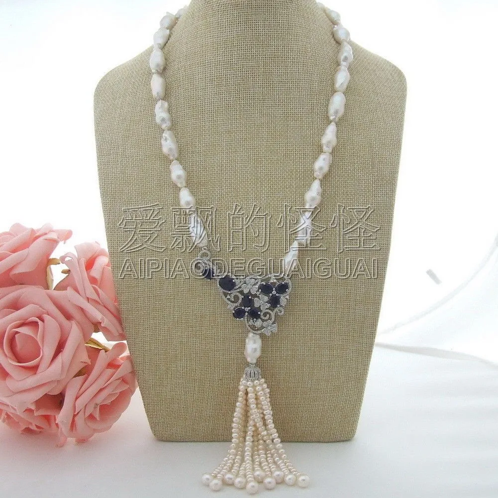 N071702 23 White Keshi Pearl Necklace CZ Pendant in Pendant Necklaces 