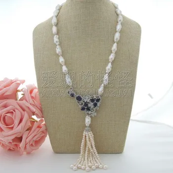 

N071702 23'' White Keshi Pearl Necklace CZ Pendant
