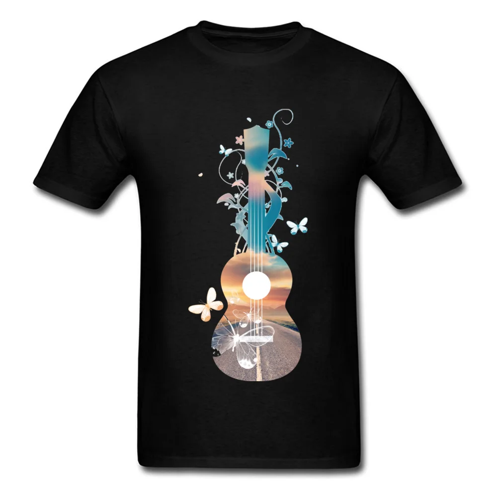 Music Guitar T Shirt Ukulele Sunset Dream Butterflies Funny Short Sleeve T-Shirt Hipster New Tee Shirts Summer Fall Streetwear