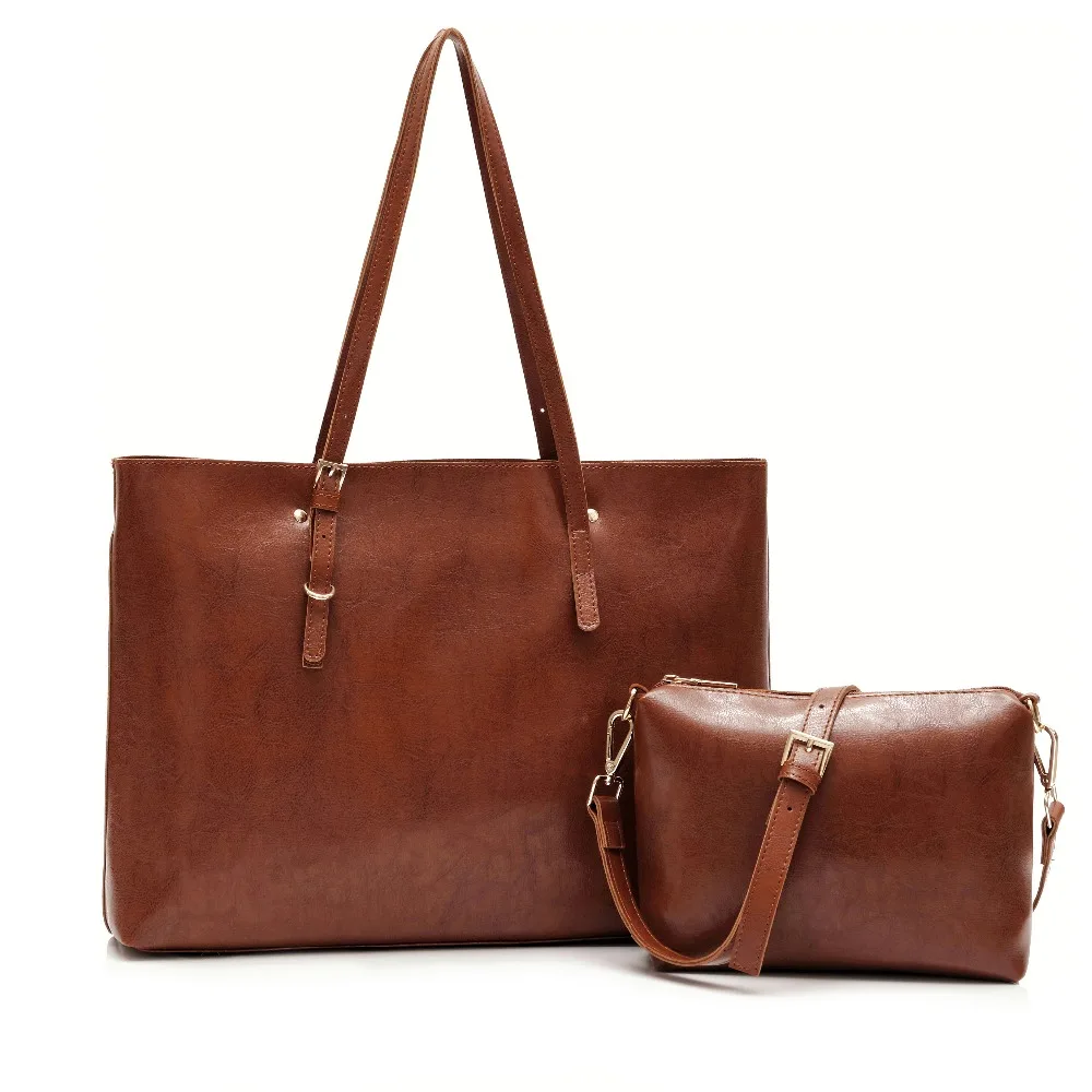 

Women Soft Waxy Leather Top- Handle Satchel Handbags Set Large Ladies Work Tote Waterproof Shoulder Messenger Crossbody Bag New