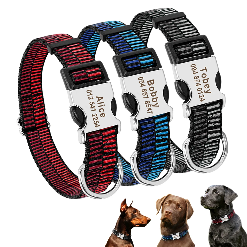 

Personalized Dog Collar Custom Nylon Pet Collar Nameplate Phone ID Tag Collars Engraved For Medium Large Dogs Pug French Bulldog